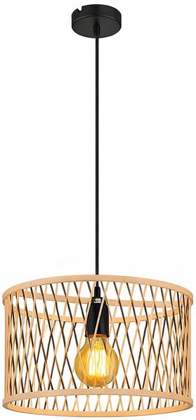 LED Hängeleuchte, Metall, schwarz matt, Bambus, H 150 cm