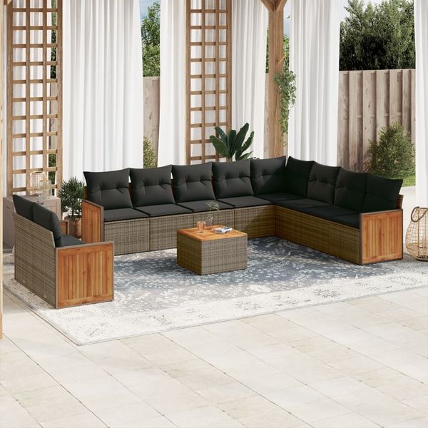 vidaXL 11-tlg. Garten-Sofagarnitur mit Kissen Grau Poly Rattan 3227803