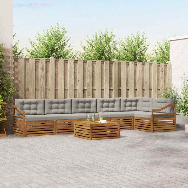 vidaXL Outdoor-Sofagarnitur mit Kissen 7 pcs Natürlich und Hellgrau 3373596