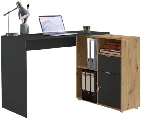 moebel-dich-auf Eckschreibtisch LUIZ (Schreibtisch + Regal, 110 cm breit), spiegelverkehrt montierbar