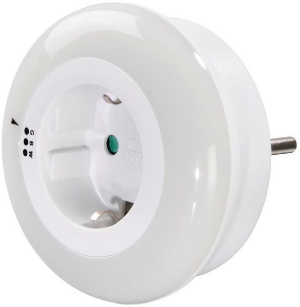 Hama LED Nachtlicht LED Nachtlicht mit Steckdose, Lichtsensor, Berührungsschutz, 3 Farben, Ein-/Ausschalter, Farbwechsel, LED fest integriert, Tageslichtweiß, blau, grün, Weiß, Blau, Grün