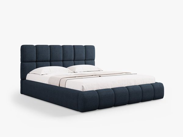 Micadoni Stauraumbett mit Kopfteil Bellis Boucle Baloo Dunkelblau 200x200