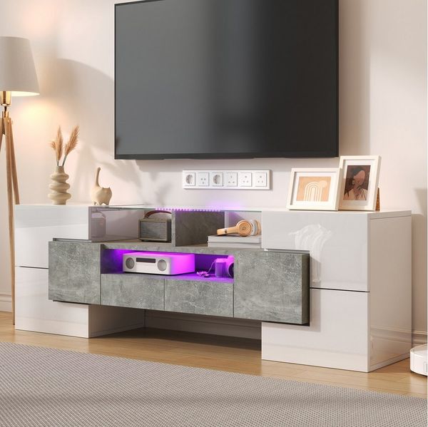 Merax TV-Schrank Hochglanz (1-St) Lowboard mit LED und Stauraum, Fernsehtisch, TV-Ständer, Breit: 145 cm