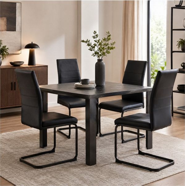 HTI-Line Freischwinger Schwingstuhl SallyP PU 4er (Set, 4 St), Freischwinger Esszimmerstuhl Kunstleder