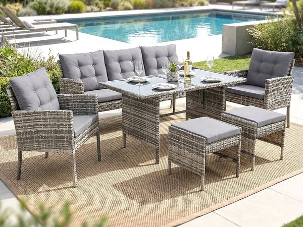 Swing&Harmonie Gartenlounge-Set Rattan Sitzgruppe für 7 Personen Polyrattan, (Set, Esstisch Lounge Sitzgarnitur Essgruppe)