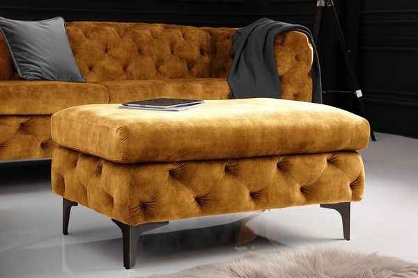 riess-ambiente Fußhocker MODERN BAROCK 90cm senfgelb · Sitzhocker aus Samt mit Ziersteppung (Einzelartikel, 1 St), Fußhocker · Taschenfederkern-Polsterung · Chesterfield · Metallfüße