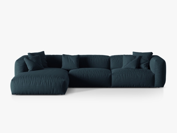 Micadoni Ecksofa Martina 3-Sitzer Strukturierter Stoff Jeansblau Links
