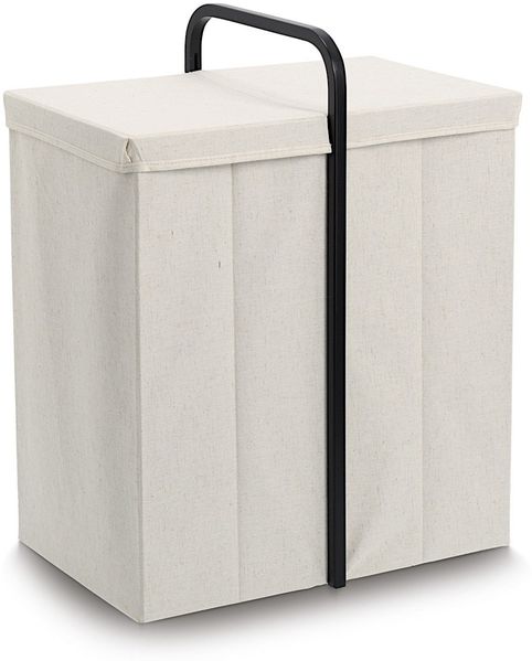 ZELLER 14553 Wäschesammler aus Polyester/Bambus, creme/schwarz, ca. 51,5 x 35,5 x 65 cm