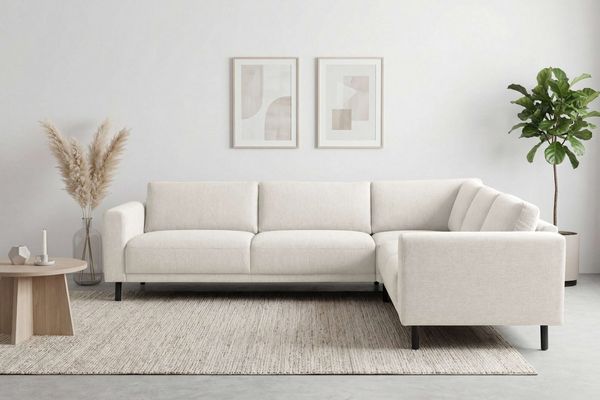 Home affaire Ecksofa Sveeva, L-Form, B. 288 cm, schwarze Metallfüße, langlebiger Webstoff, mit Wellenunterfederung, viele Farben