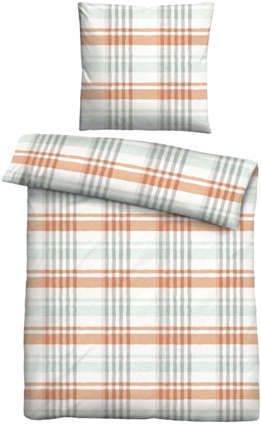 Traumhaft schlafen - Castell - Markenbettwäsche Baumwoll Seersucker Bettwäsche 0020373 KARO, nektarine, 1x 155x220 cm + 1x 80x80 cm