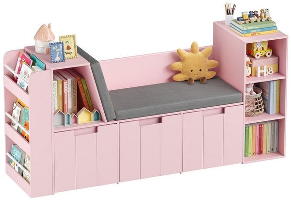 HOMECHO Spielzeugtruhe, 156cm Kinderregal mit Sitzbank, Boxen auf Rollen