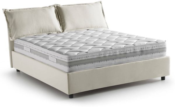 Dmora Doppelbett Arden, Bettkasten aus Stoff, Öffnung vorne, inklusive Matratze 140x190 cm, 100 % Made in Italy, Beige