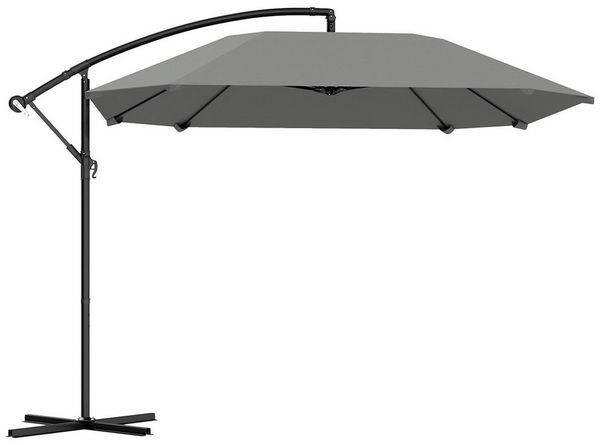 Outsunny Ampelschirm wasserdicht, mit Ständer, Kurbel, Windsicherung, LxB: 260x260 cm, neigbar Kurbelschirm, Sonnenschirm Alu, Sonnenschutz für Balkon, Garten, Terrasse, Dunkelgrau