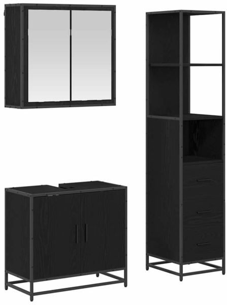 vidaXL Badezimmermöbel-Set 3 pcs Schwarz Eichen-Optik Holzwerkstoff 3402328