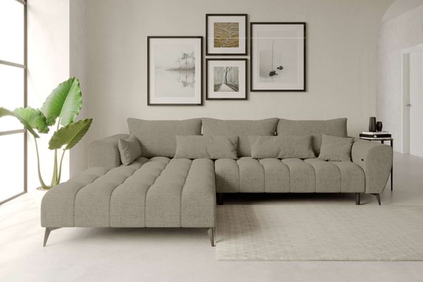 99rooms Ferrano Ecksofa Chenille EDEN Cappuccino Links mit Sitztiefenverstellung