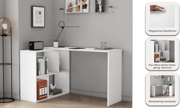 OTTO home Eckschreibtisch Jaaron, mit vier offenen Fächern, modernes und elegantes Design