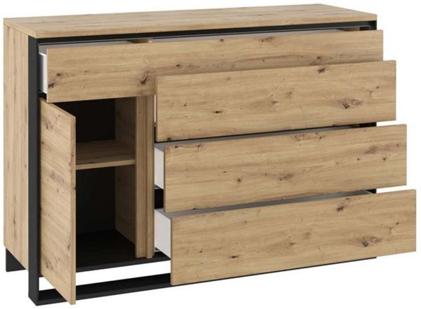 Beautysofa Kommode Quant (praktische und elegante Design, 4 Schubladen, 1 Regal, 1 Drehtür, viel Stauraum), Push-To-Open System