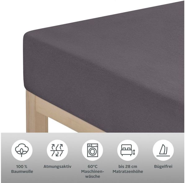 OTTO home Spannbettlaken BLACKBERRY in BASIC und PREMIUM Qualität, 100% Baumwolle, Jersey (160 g/m), Gummizug: rundum, (2 Stück), für hohe Matratzen bis 28 cm, Bettlaken, Spannbetttuch, pflegeleicht Bild 4