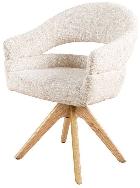 riess-ambiente Esszimmerstuhl ORGANIKO beige/natur – Chenille, Holzgestell, mit Armlehne (Einzelartikel, 1 St), mit 180° Drehfunktion und Autoreturn – ideal für Dein Zuhause!