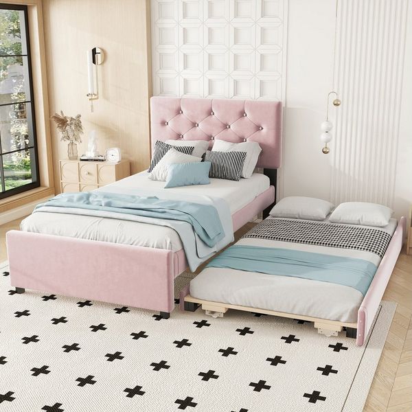 Flieks Polsterbett, Kinderbett 90x200cm mit Ausziehbett 90x190cm und Lattenrost
