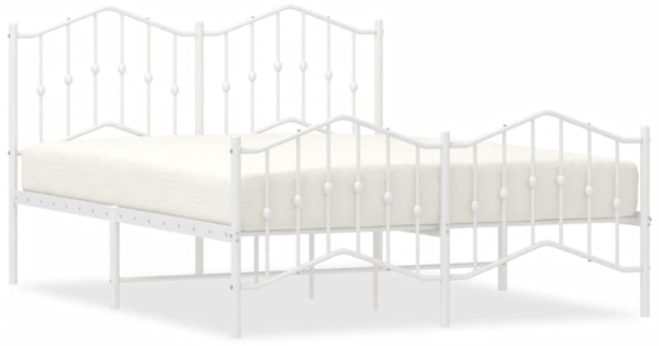 vidaXL Bettgestell mit Kopf- und Fußteil Metall Weiß 135x190 cm 373855