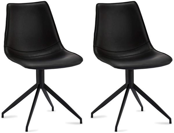 Esszimmerstuhl Lebas 2er-Set aus Kunstleder - drehbar mit Metallgestell, Schwarz