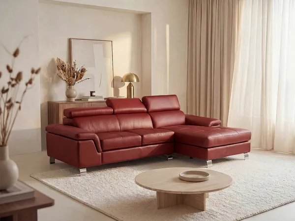 Vente-unique - MISHIMA Sofa Leder Rot - B 167 cm x H 79 cm x L 260 cm