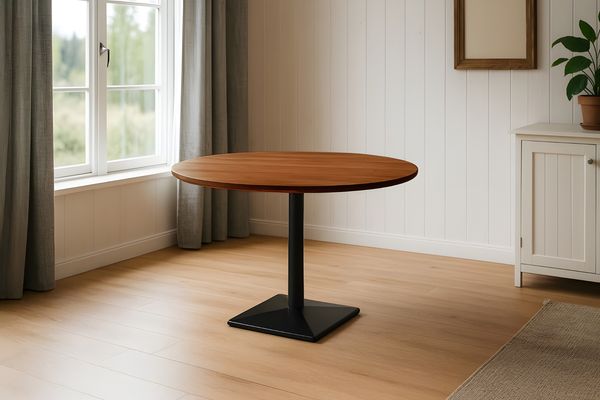 Bistrotisch Schweizer Kante massiv Akazie nussbaumfarben 110 cm Säulengestell-eckig schwarz BRASILIA 173748718