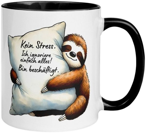 Momentals Tasse Faultier – Ich ignorier einfach alles – lustiges Anti Stress Geschenk, Gratis Versand · Links-&Rechtshänder · Spülmaschinenfest
