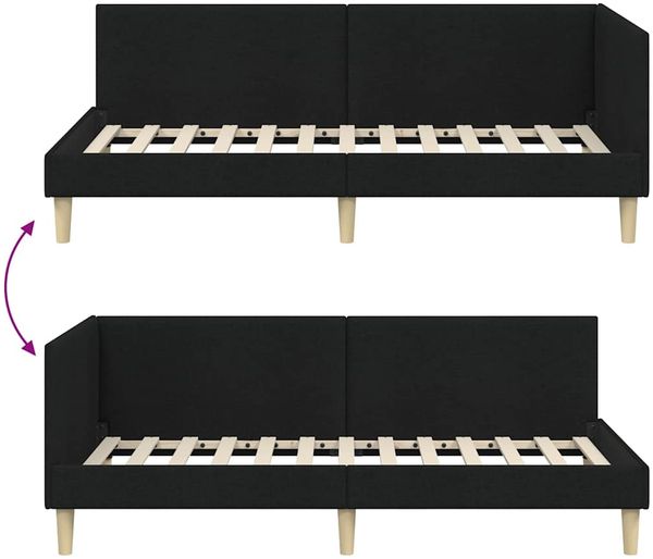 vidaXL Eckbettgestell Schwarz 90 cm x 190 cm Stoff und Sperrholz 42016183 Bild 9