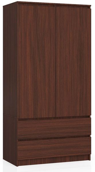 AKORD Zweitüriger Kleiderschrank S 90 cm 2 Schubladen mit Regalen und Einer Kleiderstange für EIN Schlafzimmer Kleiderschränke Minimalistischer Stil Laminierte Platte 16 mm Farbe Wenge