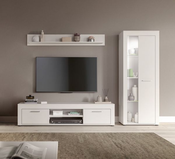 INOSIGN Wohnzimmer-Set Aosta, Breite 235cm, bestehend aus Lowboard, Wandboard, Vitrine, (3-St), Wohnwand, Kombination, Anbauwand, Möbel Set, Schrankwand, Möbel Kombi