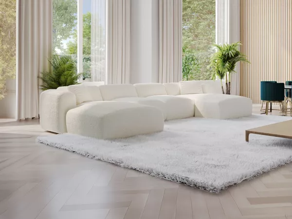 Vente-unique - POGNI Sofa Stoff Weiß - B 166 cm x H 73 cm x L 356 cm