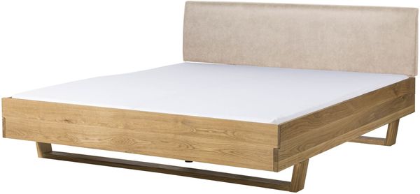 Bett Fichte 200x200x85 natur gebeizt / geölt, Kopfteil beige FICHTELBERG #140