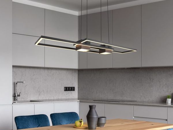 LED Pendelleuchte ALBANY Schwarz mit Fernbedienung dimmbar lang, Breite 100cm