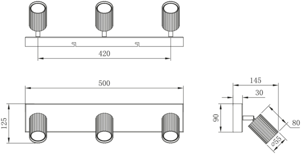Deckenstrahler SOKA 3-flammig aus Metall Schwarz, Breite 50cm Bild 5