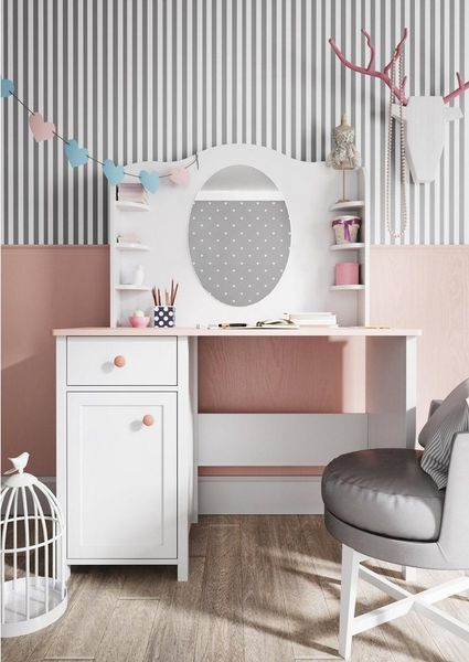 Compleo Kinderschreibtisch LARA, Schminktisch mit Schreibtisch für Mädchen, Weiß + Rosa