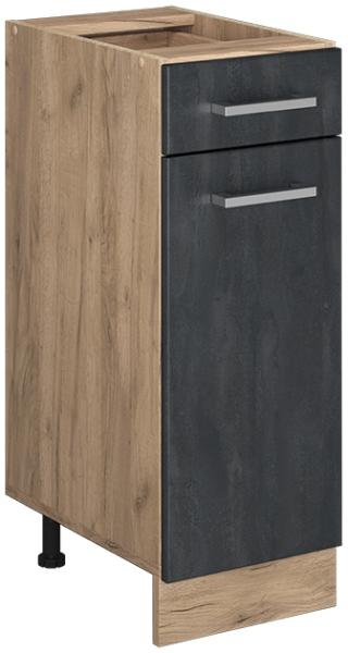 Vicco Schubunterschrank R-Line Schwarz Beton Eiche 30 cm mit Arbeitsplatte Weiß-Marmor