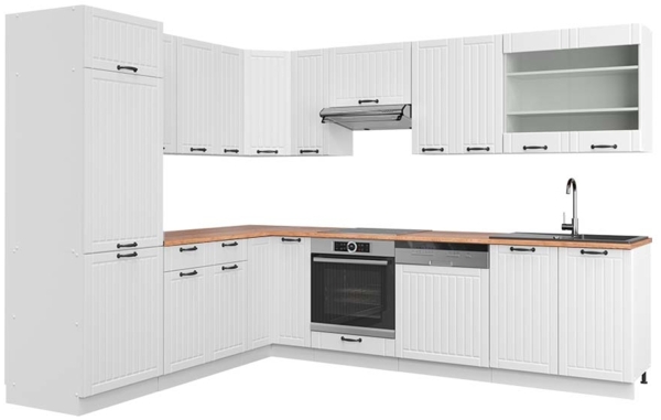 Eckküche Fame-Line Weiß Landhaus/Weiß 287 x 60 cm , AP Eiche Vicco