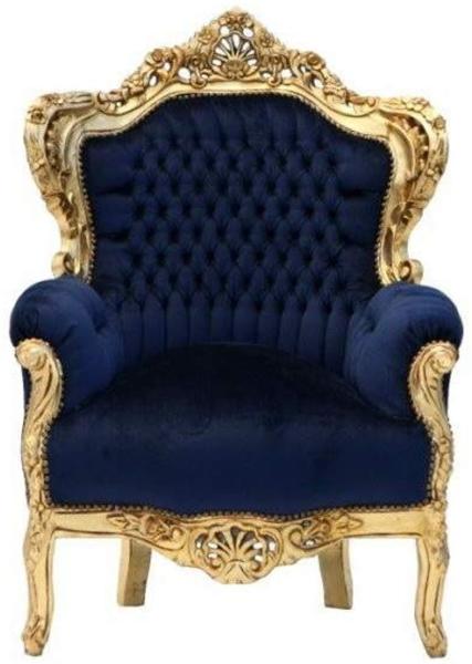 Casa Padrino Barock Sessel King Royalblau / Gold - Barock Möbel Einrichtung Barockmöbel Barocksessel