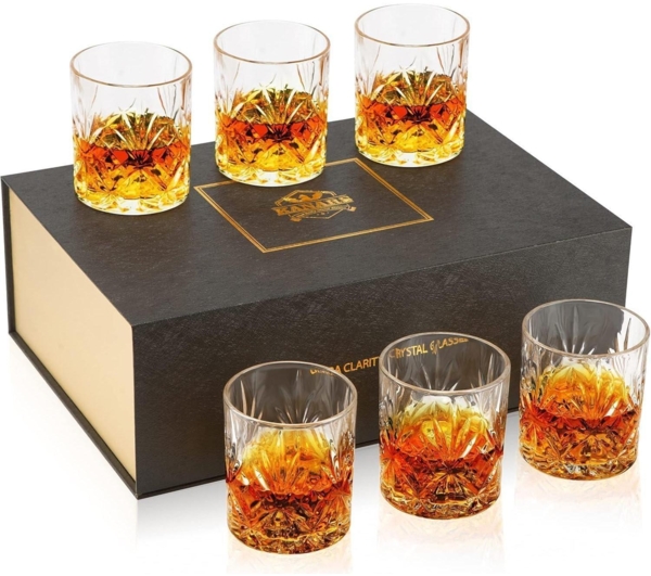 Whisky Gläser Set Bleifrei Kristallglas Whiskey 6-teilig 300ml Geschenk Box