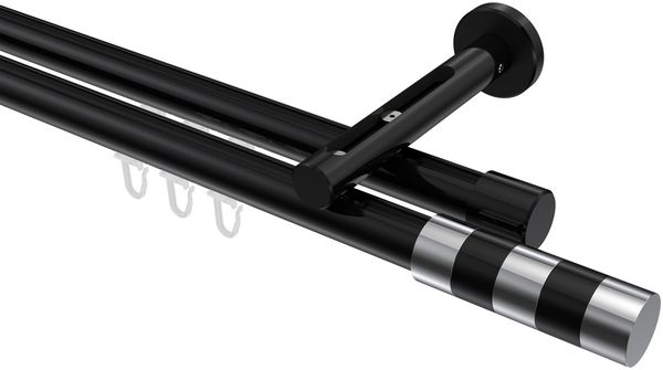 Innenlauf-Gardinenstangen-Set Siteno Mavell 100 cm, 2-läufig, 20 mm Ø Schwarz