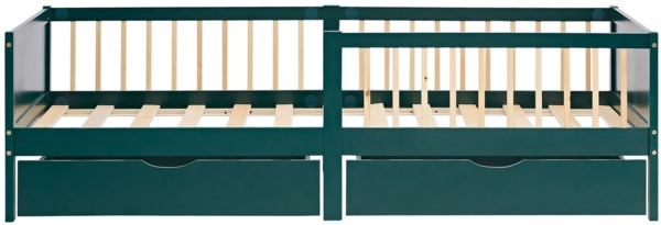 Kinderbett 90x200 cm mit 2 Bettkästen Rausfallschutz Grün Holzbett Einzelbett Gitterbett Massiv Holzbettrahmen Bild 10