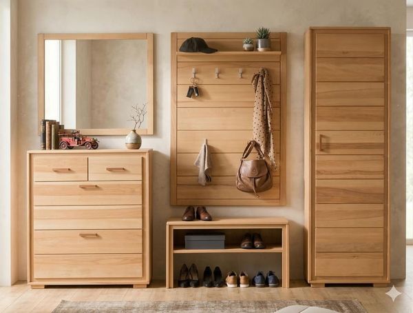 Garderoben Set Genf I Kernbuche Massivholz geölt 5-teilig
