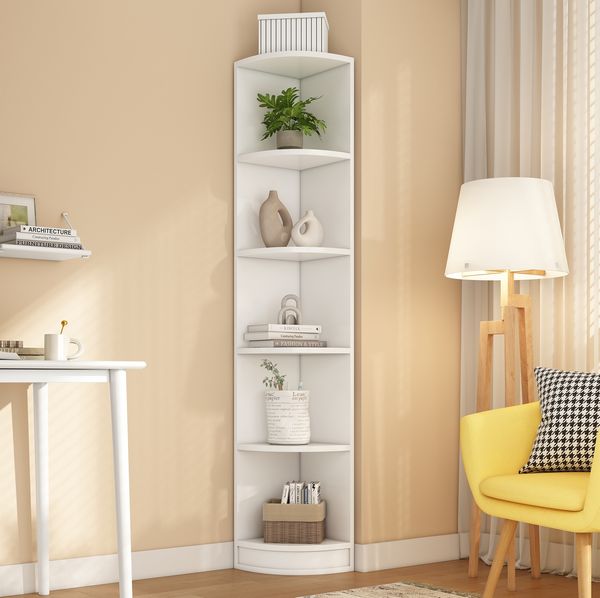 Weißes Eckbücherregal, 5 Ebenen, 42x30x180 cm