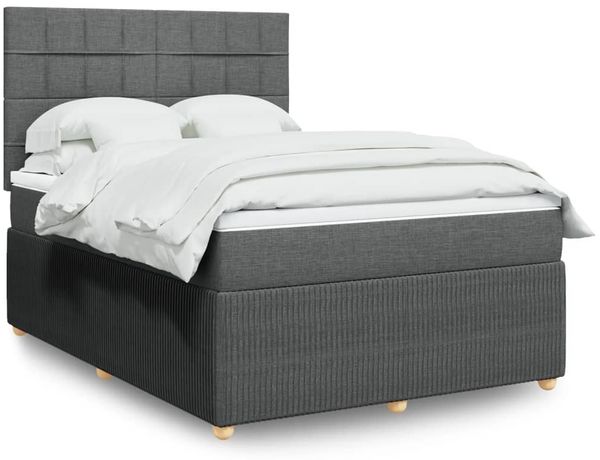 vidaXL Boxspringbett mit Matratze Dunkelgrau 140x190 cm Stoff 3292052