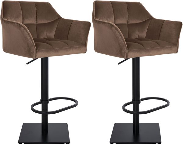 CLP 2er Set Barhocker Damaso Samtbezug drehbar und stufenlos höhenverstellbar,braun Metall matt schwarz