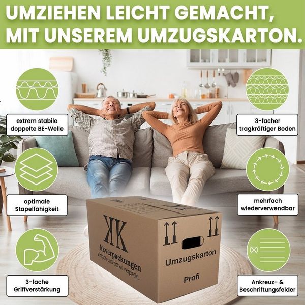 KK Verpackungen Aufbewahrungsbox (Spar-Set, 15 St, 15er-Set), Umzugskartons Umzugskiste Bücherkarton 2-wellig in Profiqualität Braun