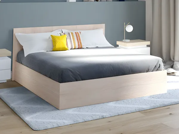 Vente-unique - ELPHEGE Bett Holz, Platte Beige - B 175 cm x H 87,5 cm x L 206,4 cm