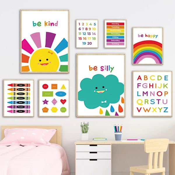 Poster Kinder lernen Farben Formen Zahlen Tage und Alphabet als Deko Print ohne Rahmen - 70x100cm / 4